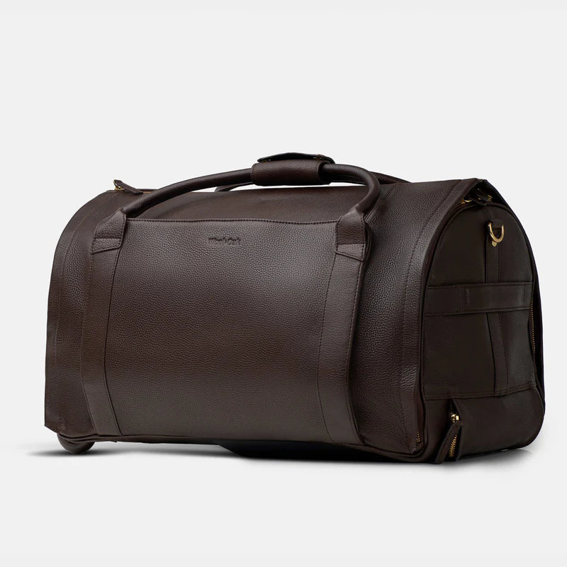 The Weekender leather bag, studio view