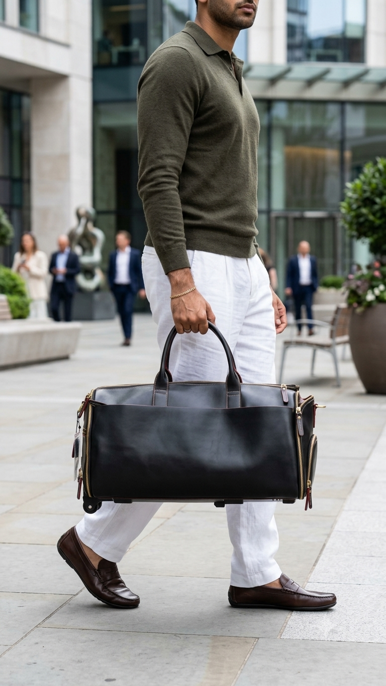 Traveller carrying The Weekender by hand