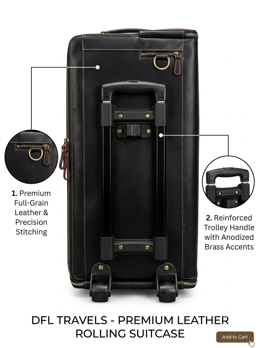Rear construction, full-grain leather and brass hardware