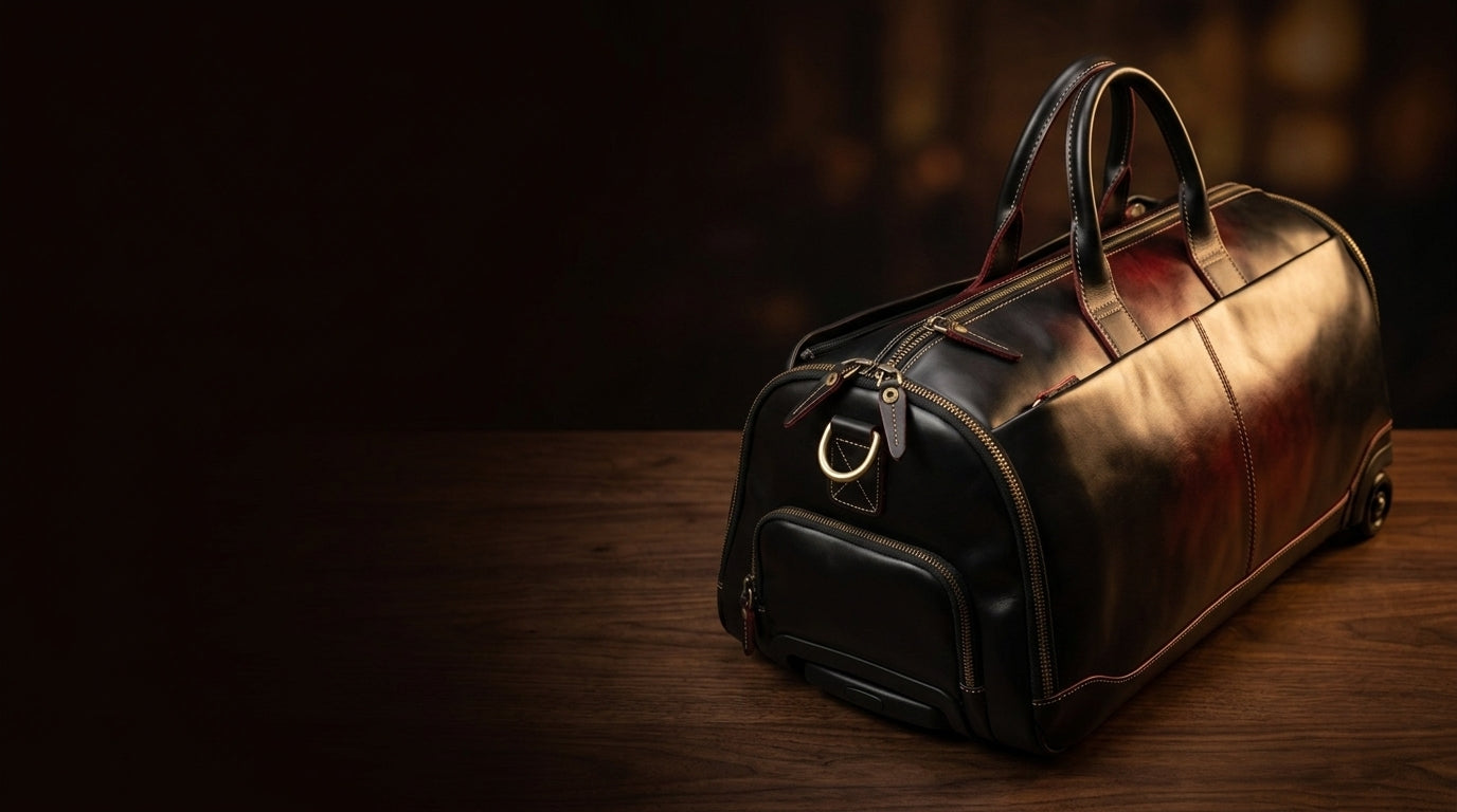 The Weekender leather rolling bag
